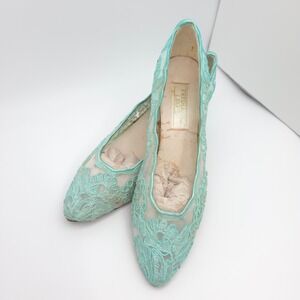 Frederico Leone Vintage Pumps Women 7 Leather Kitten Lace Romantic Bridal 60s